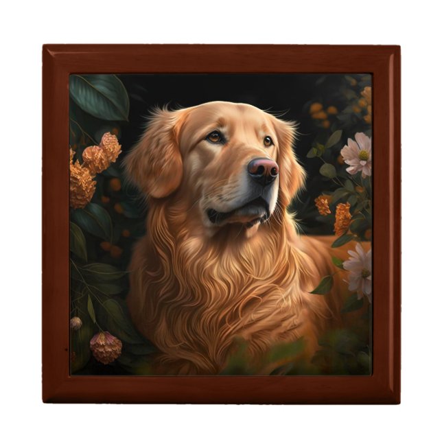 Golden Retriever in the Garden Wooden Jewelry Box (Front)