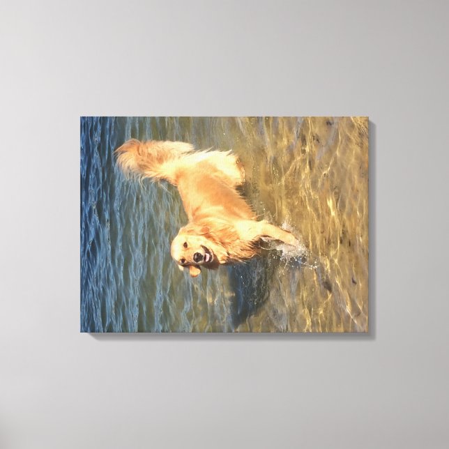 Golden retriever in the Ocean Canvas Print (Front)