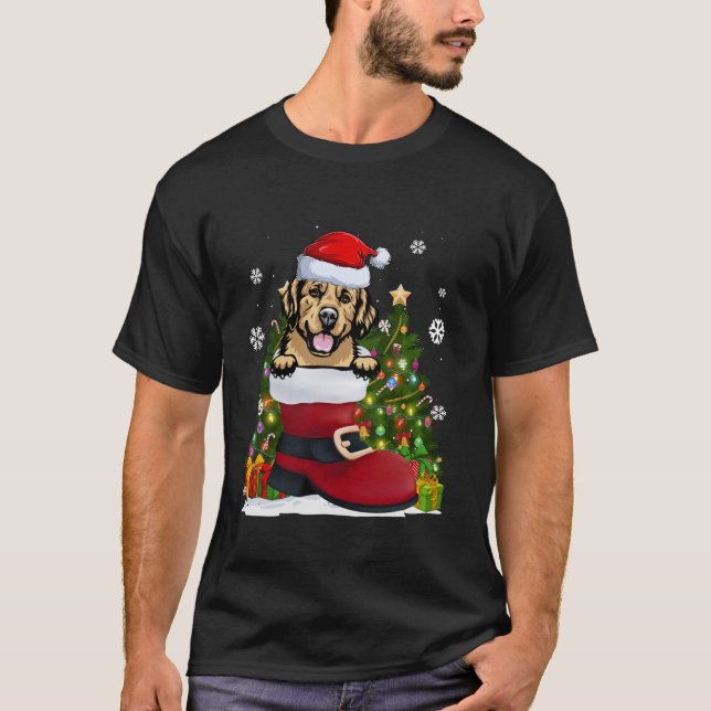 Golden Retriever in the Shoe Santa Hat Christmas S T-Shirt (Front)