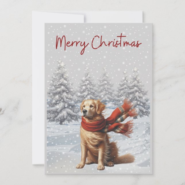 Golden Retriever in the snow Christmas card (Front)