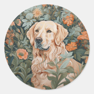 Golden Retriever in the Style of William Morris Classic Round Sticker