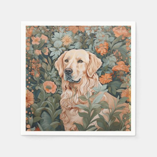 Golden Retriever in the Style of William Morris Napkins