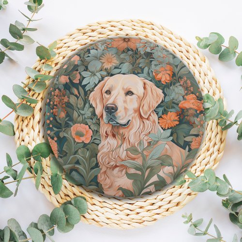 Golden Retriever in the Style of William Morris Paper Plates