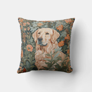 Golden Retriever in the Style of William Morris Throw Pillow
