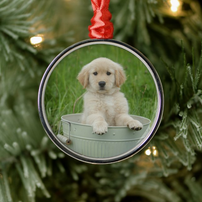 Golden Retriever In Wash Basin Metal Ornament (Tree)
