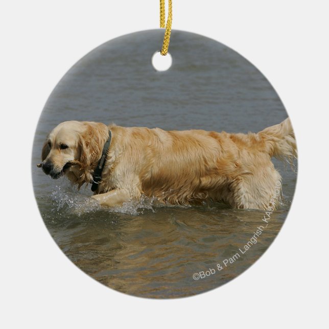 Golden Retriever in Water Ceramic Ornament (Front)