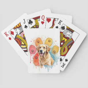 Golden Retriever in Watercolor Paw Print Poker Cards