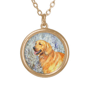 Golden Retriever in Wintertime Gold Plated Necklace
