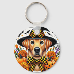 Golden Retriever in Witch Hat by Pumpkins Keychain