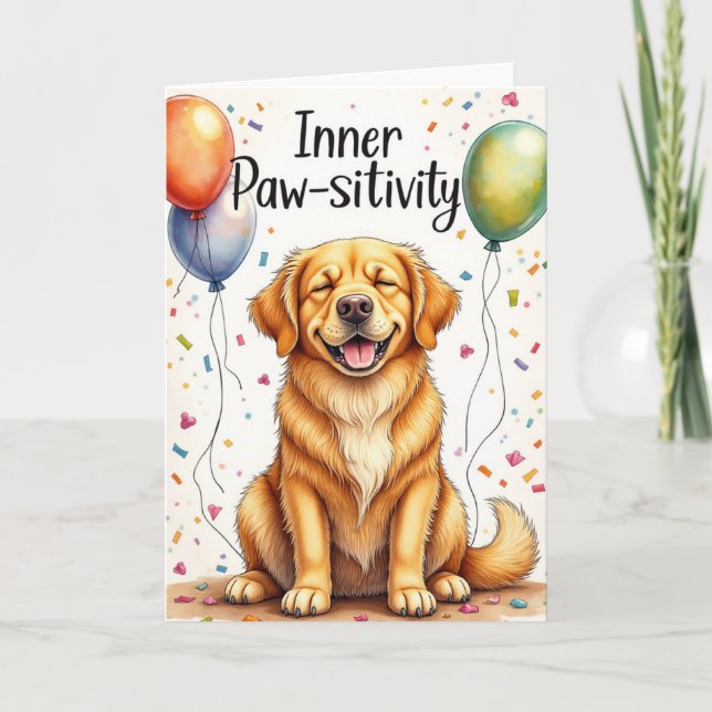 Golden Retriever "Inner Paw-sitivity" Cartoon Card (Front)