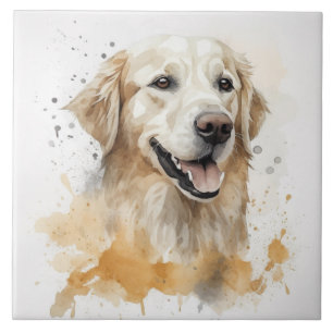 Golden Retriever Inspired Watercolor Portrait Ceramic Tile