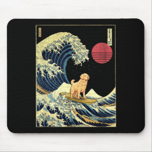 Golden Retriever Japanese Kanagawa Wave Funny Surf Mouse Pad