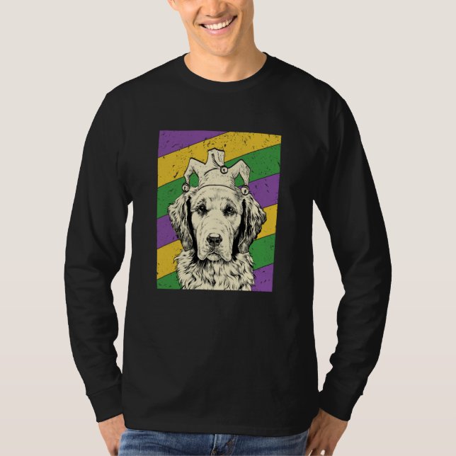 Golden Retriever Jester Mardi Gras Dog Mom or Dad T-Shirt (Front)