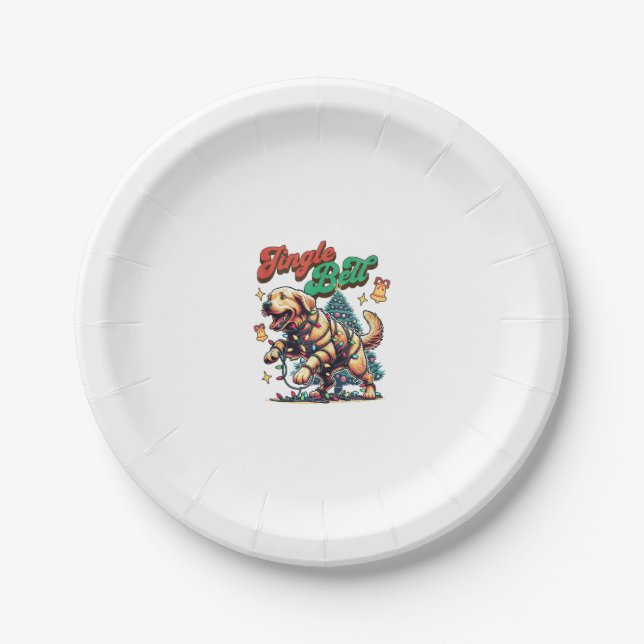 Golden Retriever Jingle Bell Santa Christmas Holid Paper Plates (Front)