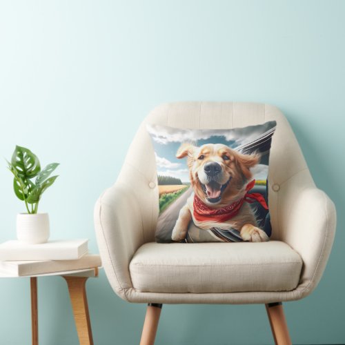 Golden Retriever Joy Ride Throw Pillow