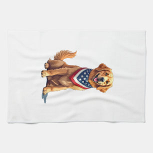 Golden Retriever July 4th Vintage Patriotic Tee 2 Kitchen Towel