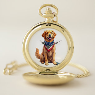 Golden Retriever July 4th Vintage Patriotic Tee 2 Pocket Watch