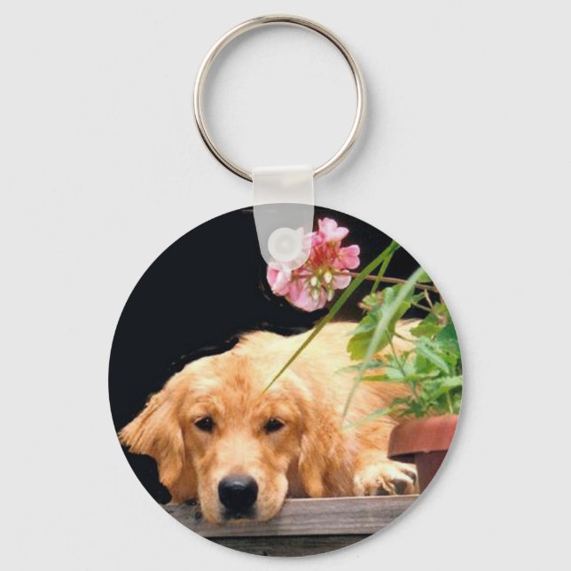 Golden Retriever Keychain With Flower (Front)