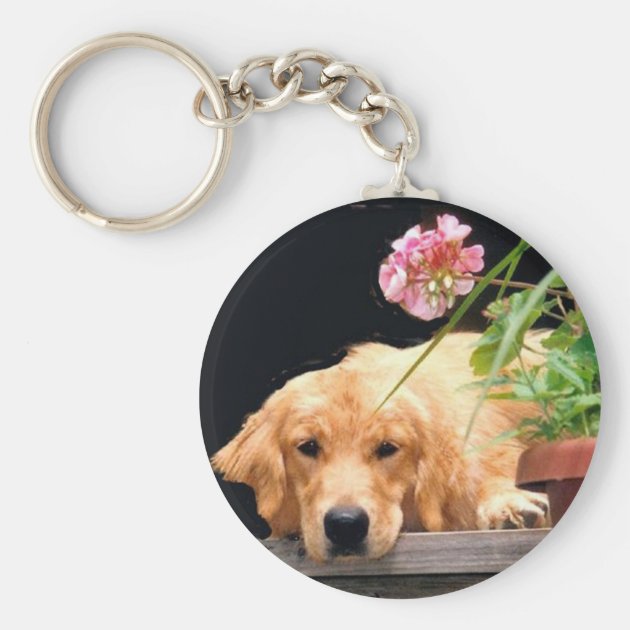Keychain Gift Dog Pet Animal Puppy Golden Retriever Flowers 