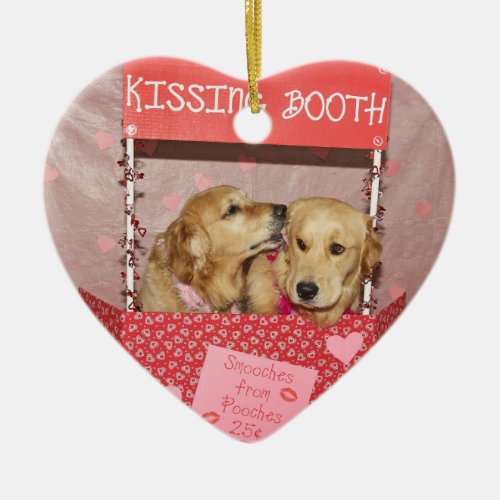 Golden Retriever Kissing Booth Ceramic Ornament