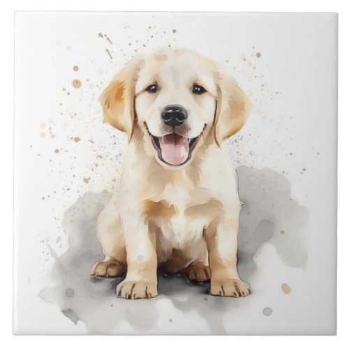 Golden Retriever Labrador Puppy Watercolor Ceramic Tile