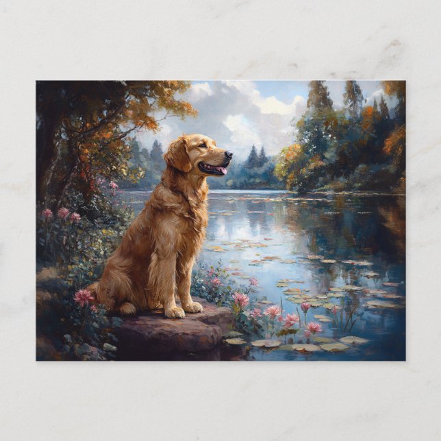 Golden Retriever Lake Lily Pads Postcard (Front)