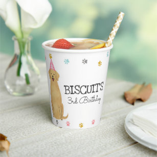 Golden Retriever Lets Pawty Dog Birthday Paper Cup