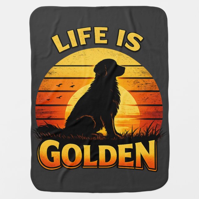 Golden retriever life is golden sunset dog blanket (Front)