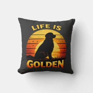 Golden retriever life is golden sunset dog pillow