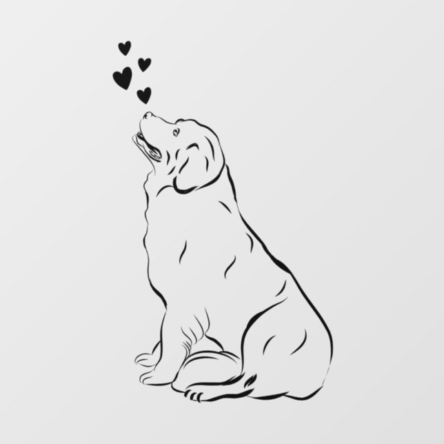 Golden Retriever Line Art & Hearts Wall Decal (Front)