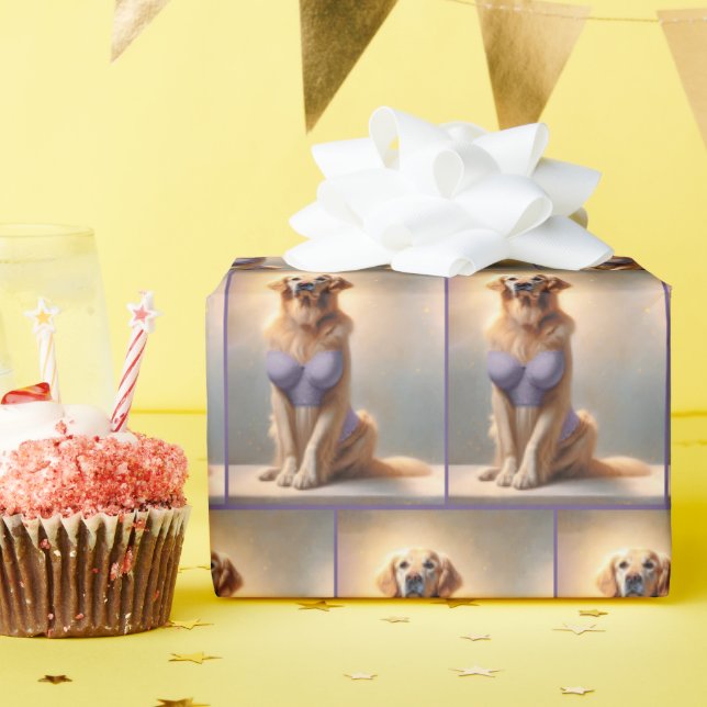 Golden Retriever Lingerie Model Wrapping Paper (Birthday Party)