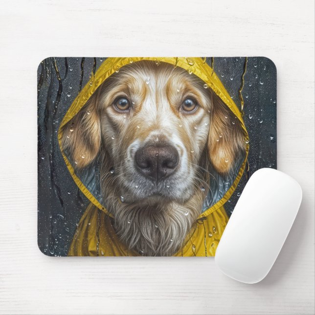 Golden Retriever Looking Out of a Wet Window Mouse Pad (With Mouse)