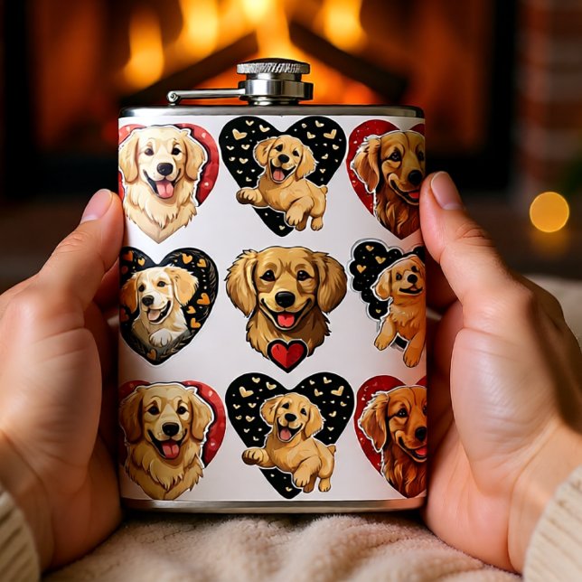 Golden Retriever Love Hearts Valentine Flask (Golden Retriever Love Hearts Valentine Flask)