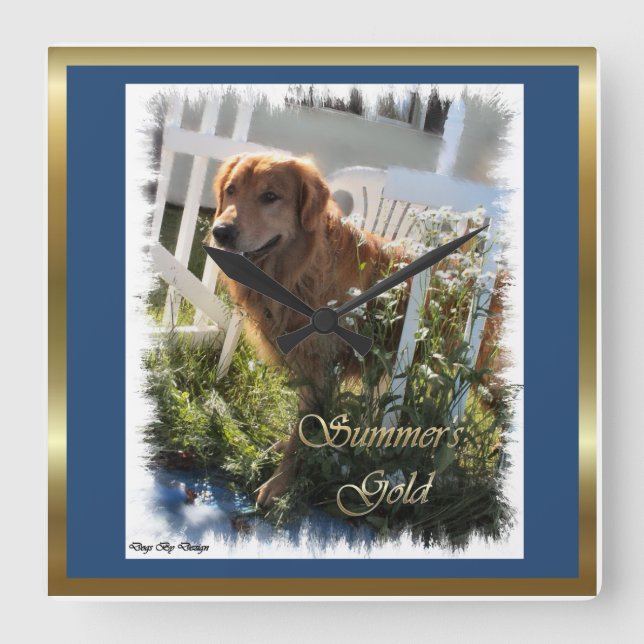 Golden Retriever Lovers Art Square Wall Clock (Front)