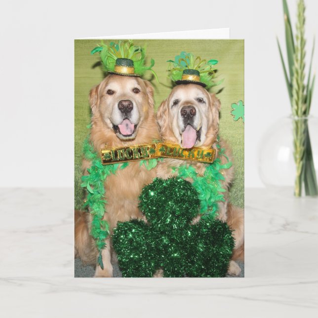 Golden Retriever Lucky Dog St. Patrick’s Day Card (Front)