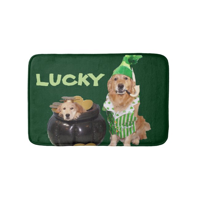 Golden Retriever Lucky Pot of Gold Bathroom Mat (Front)
