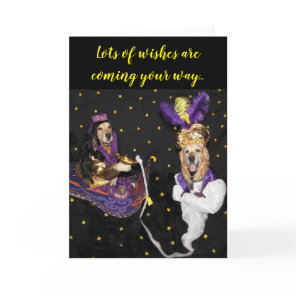 Golden Retriever Magic Carpet Genie Birthday Wish Card