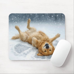 Golden Retriever Making a Snow Angel Mouse Pad