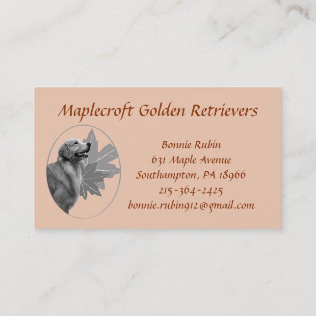 Golden Retriever Maplecroft EMAILBusiness Card (Back)
