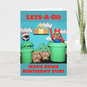 Golden Retriever Mario Video Game Birthday Card