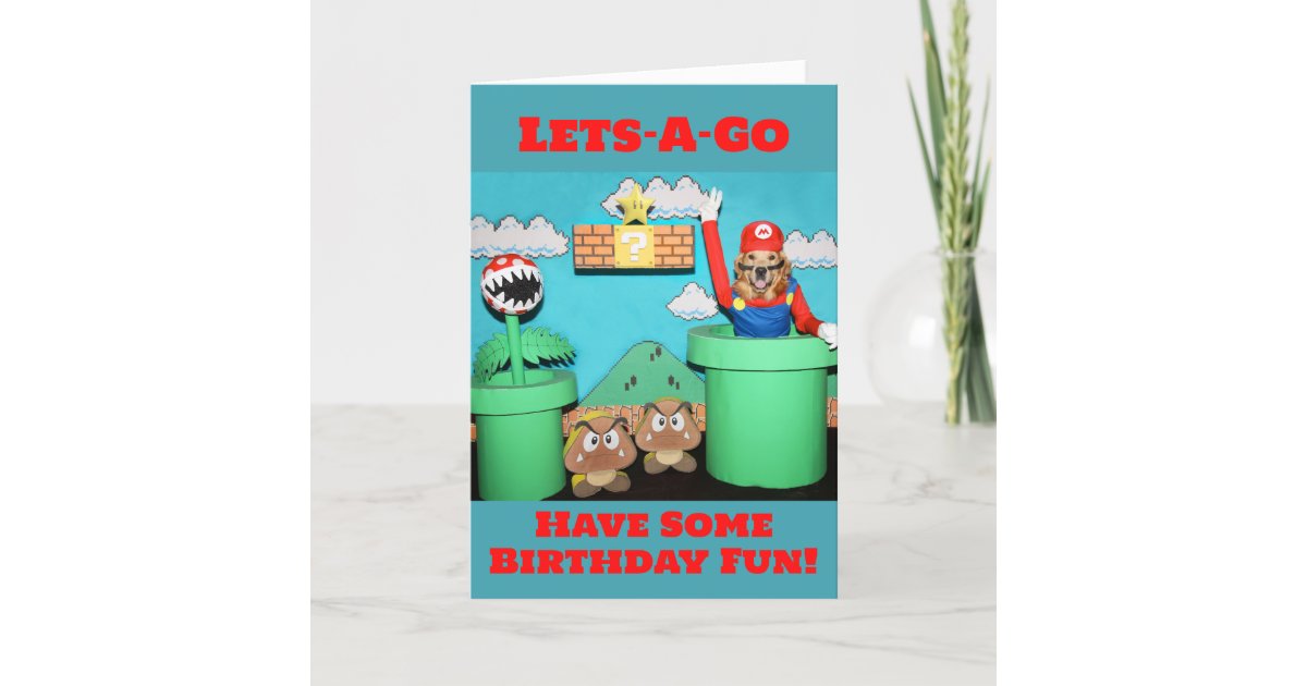 Golden Retriever Mario Video Game Birthday Card