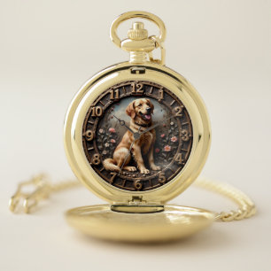 Golden Retriever Meadow Bronze Style Pocket Watch