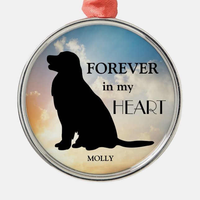 Golden Retriever Memorial Custom Name Silhouette Metal Ornament (Front)