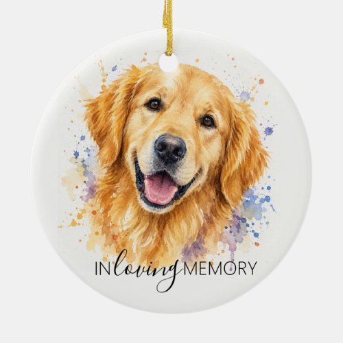 golden retriever memorial watercolour christmas ceramic ornament