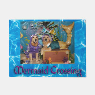 Golden Retriever Mermaid Crossing Doormat