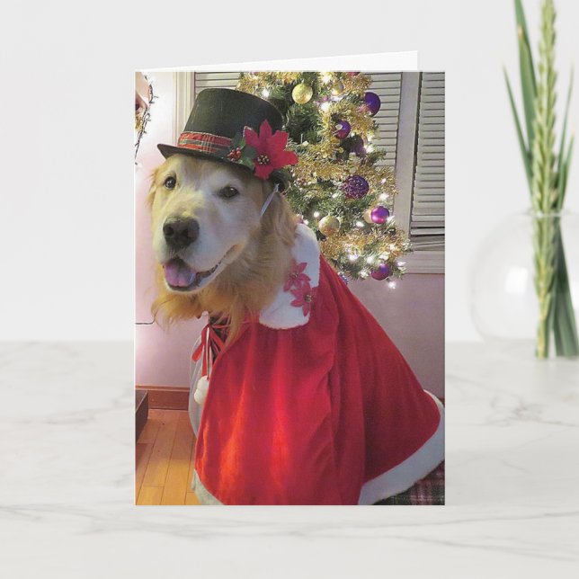 Golden Retriever Merry Bright Christmas Caroler Holiday Card (Front)