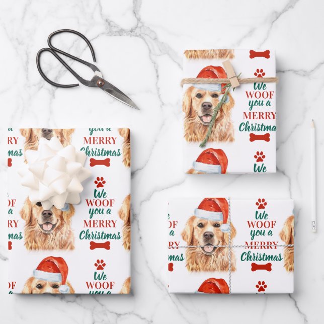 Golden Retriever Merry Christmas Cute Dog Lover Wrapping Paper Sheets (Front)