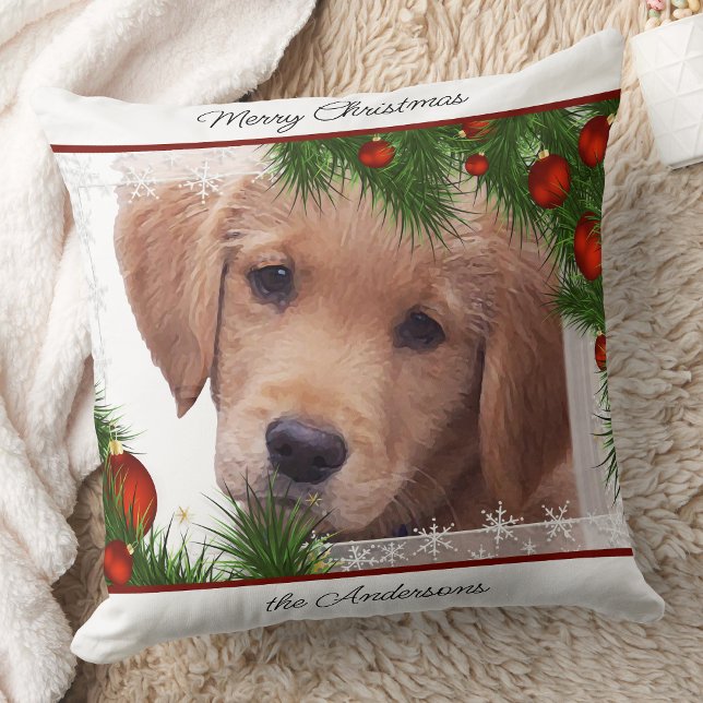 Golden Retriever Merry Christmas - Cute Dog Throw Pillow (Creator Uploaded)