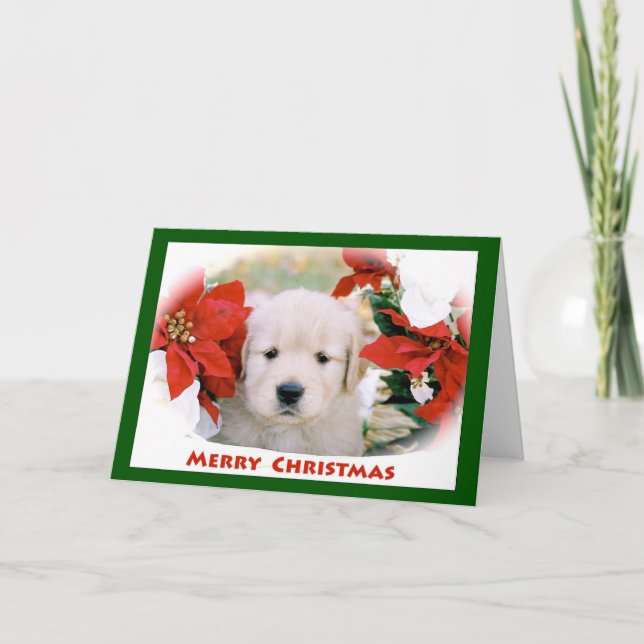 Golden Retriever Merry Christmas Greeting Card (Front)