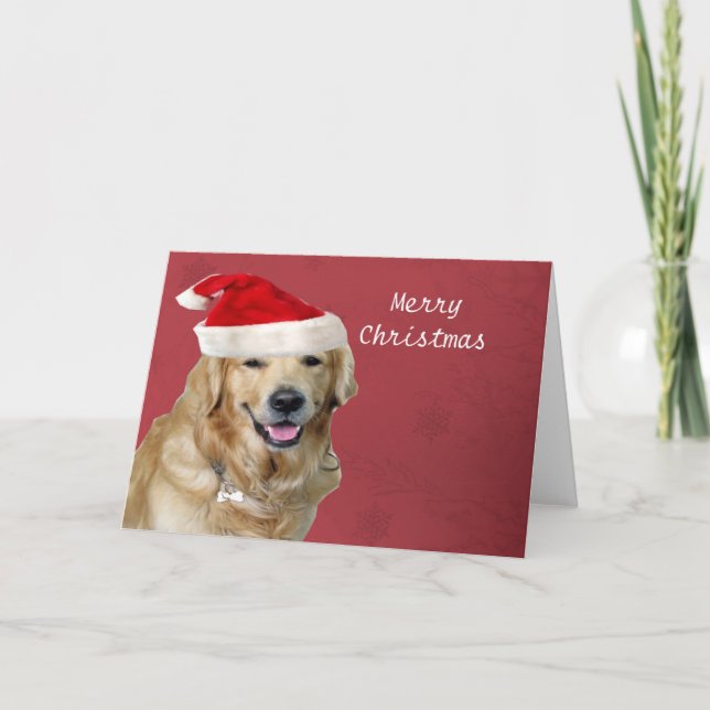 Golden Retriever Merry Christmas Holiday Card (Front)